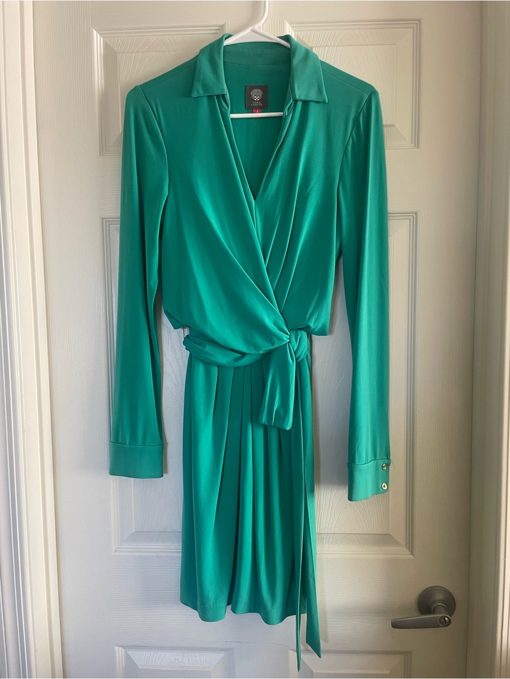 Vince Camuto Teal Wrap-Front Long Sleeve Dress
